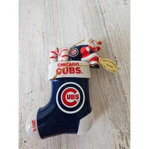 Danbury mint Chicago Cubs stocking Santa porcelain ornament candy cane 2016 Xmas
